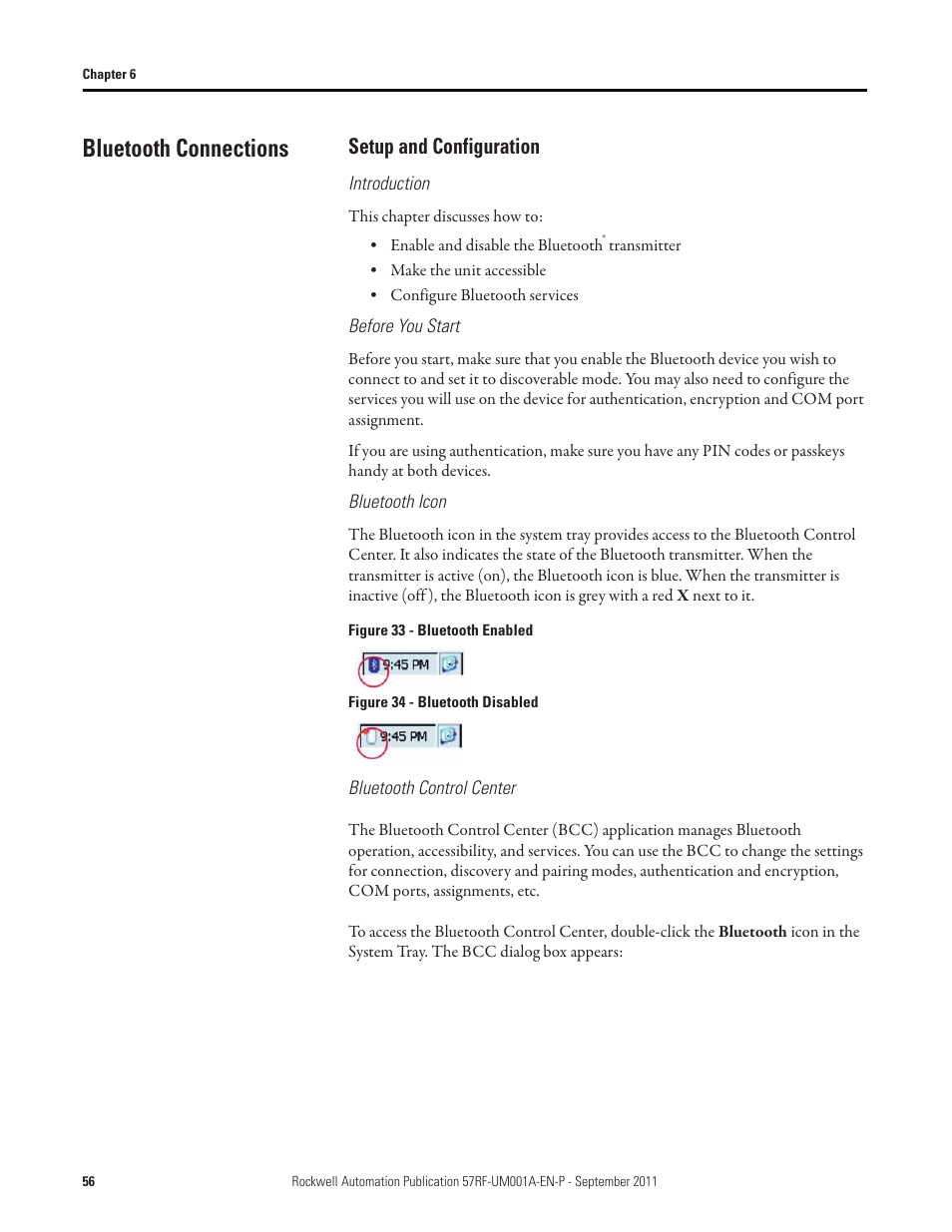 Bluetooth connections, Setup and configuration | Rockwell Automation 57RF RFID ICODE Handheld Interface User Manual User Manual | Page 56 / 112