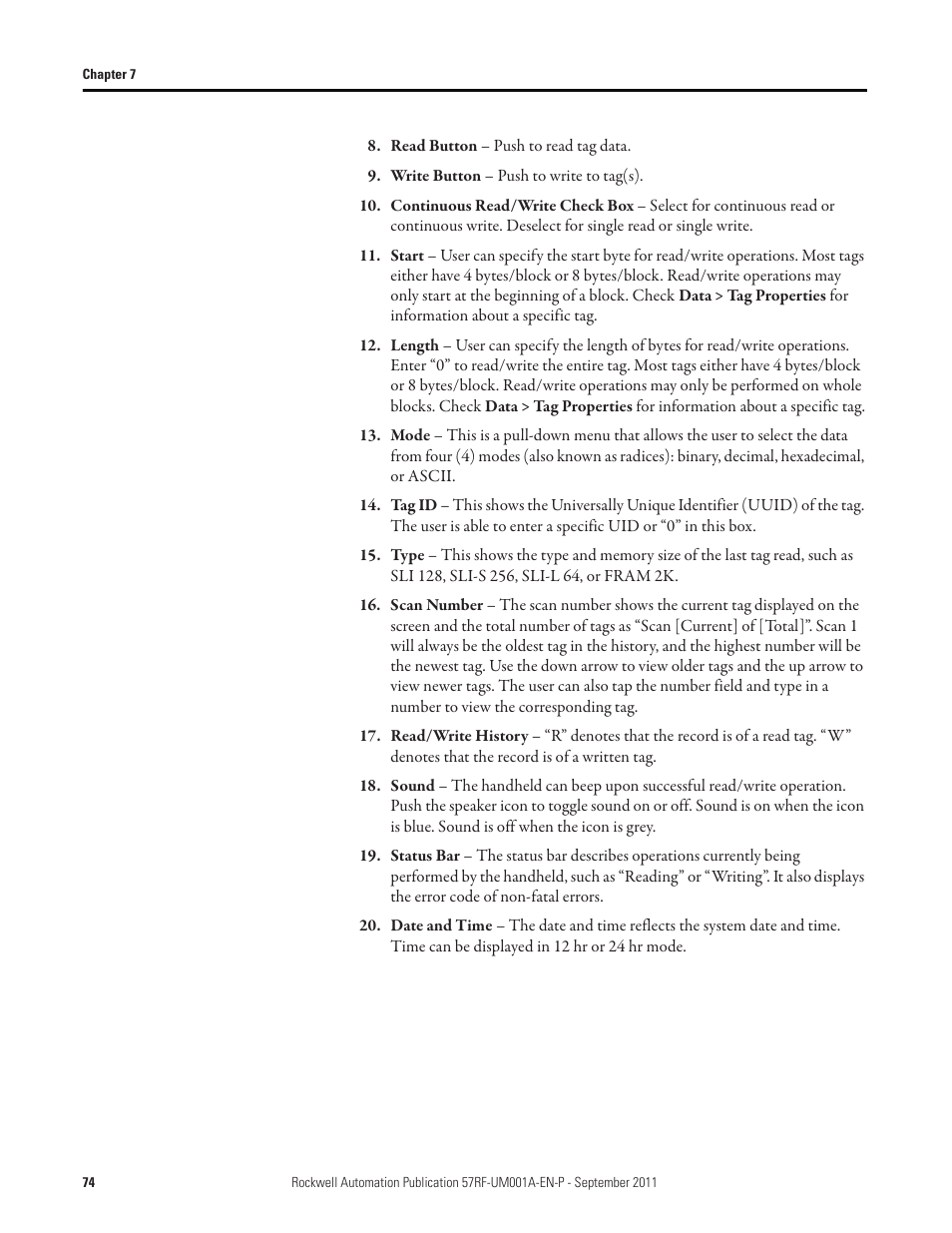 Rockwell Automation 57RF RFID ICODE Handheld Interface User Manual User Manual | Page 74 / 112