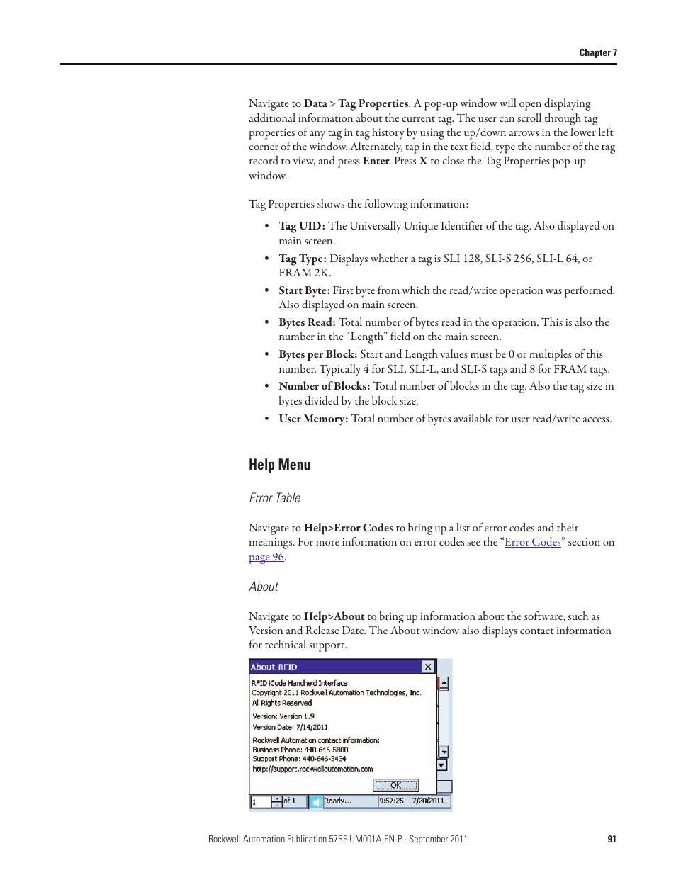 Help menu | Rockwell Automation 57RF RFID ICODE Handheld Interface User Manual User Manual | Page 91 / 112