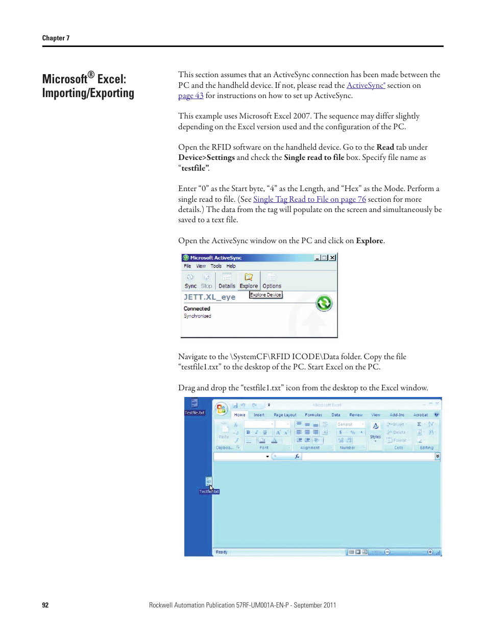 Microsoft® excel: importing/exporting, Microsoft, Excel: importing/exporting | Rockwell Automation 57RF RFID ICODE Handheld Interface User Manual User Manual | Page 92 / 112