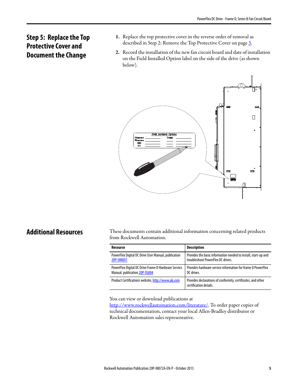 Additional resources | Rockwell Automation 20P PowerFlex DC Drive - Frame D, Series B Fan Circuit Board User Manual | Page 5 / 6