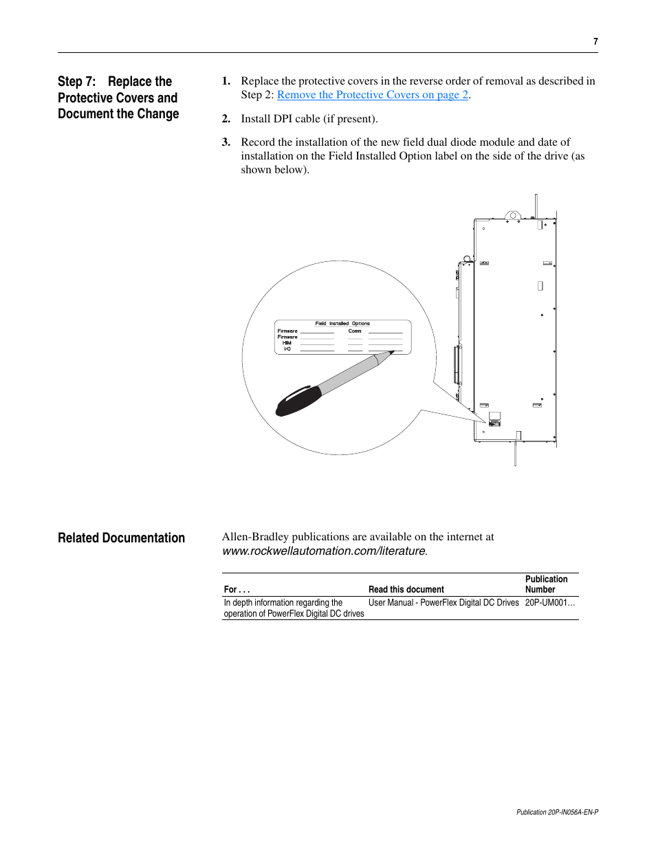 Related documentation | Rockwell Automation 20P PowerFlex DC Drive - Frame D Field Dual Diode Module User Manual | Page 7 / 8