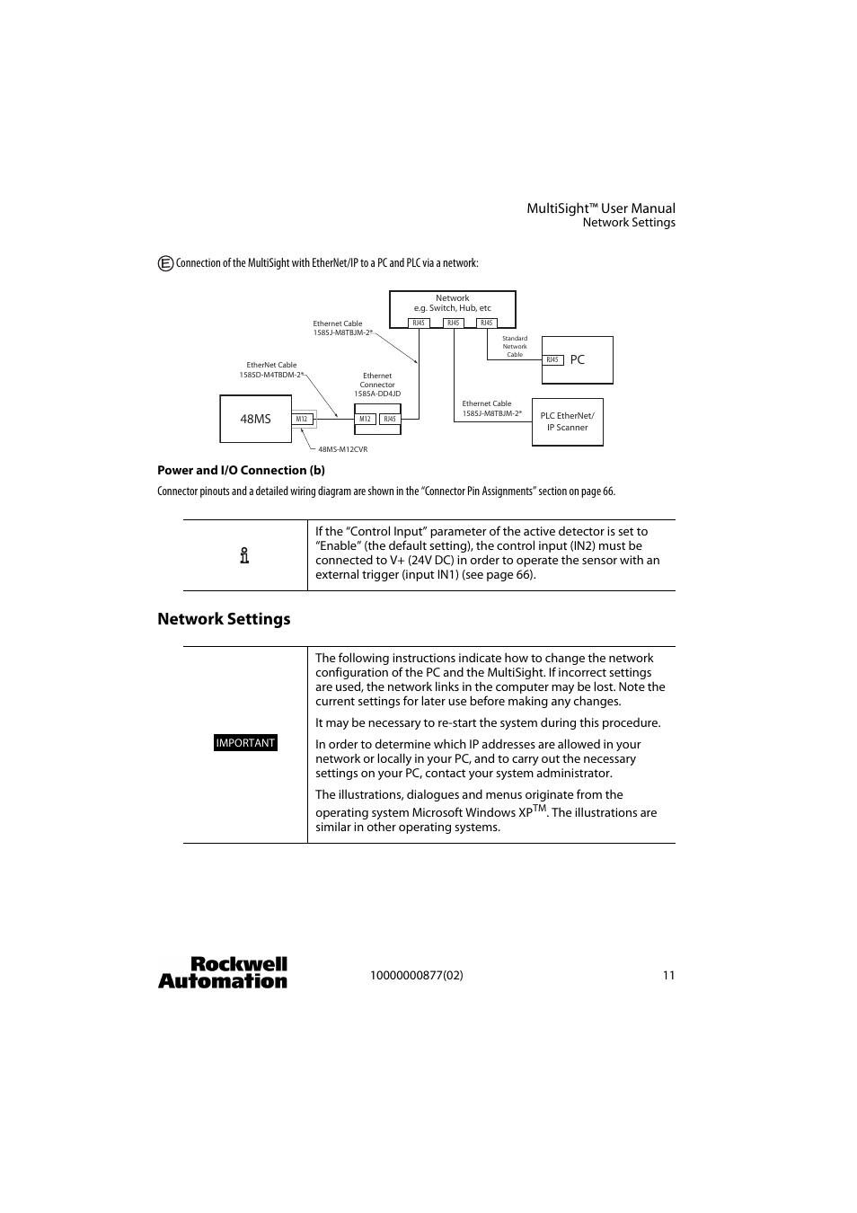 Network settings, Multisight™ user manual | Rockwell Automation 48MS MultiSight Vision Sensor User Manual | Page 11 / 76