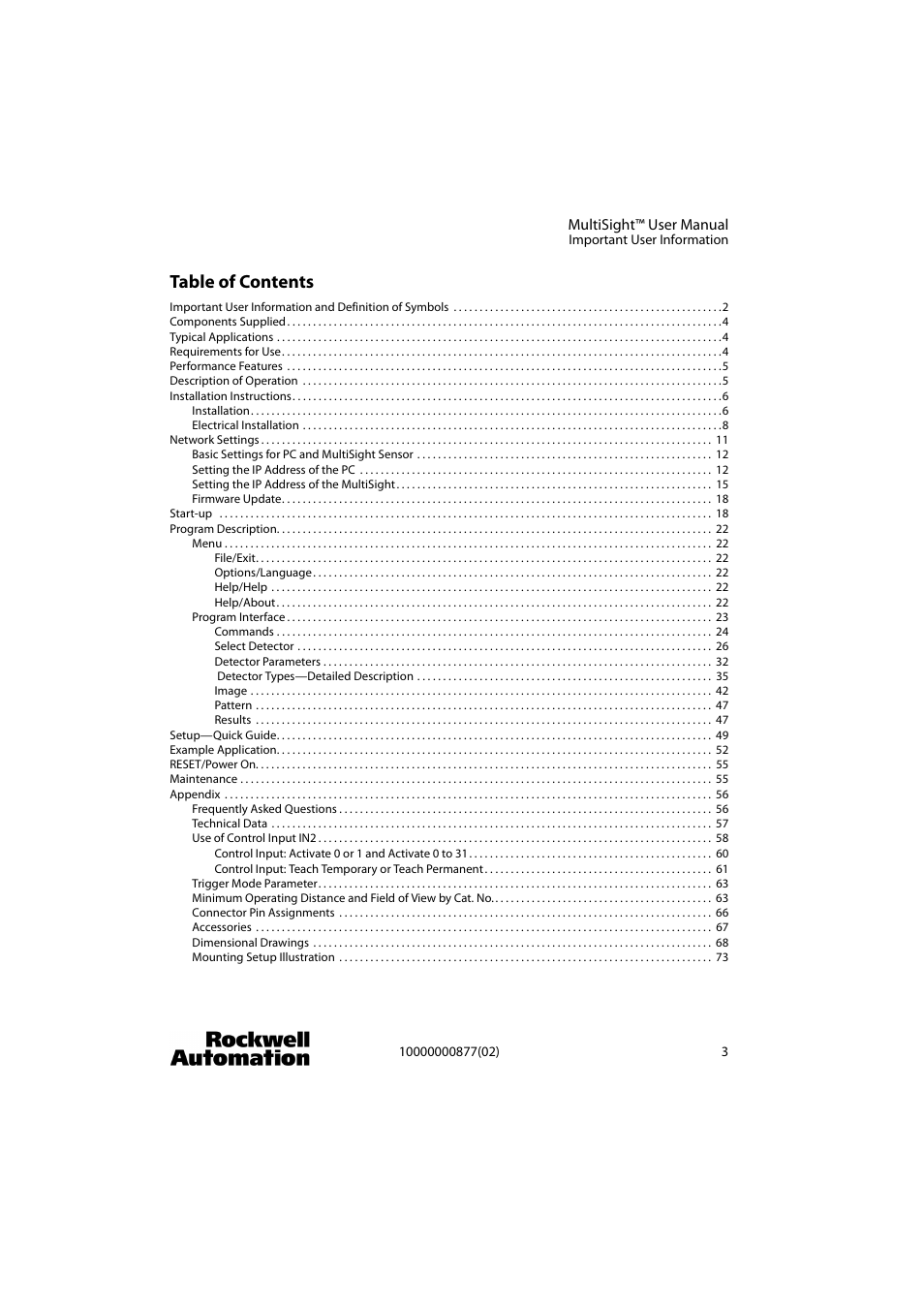 Rockwell Automation 48MS MultiSight Vision Sensor User Manual | Page 3 / 76
