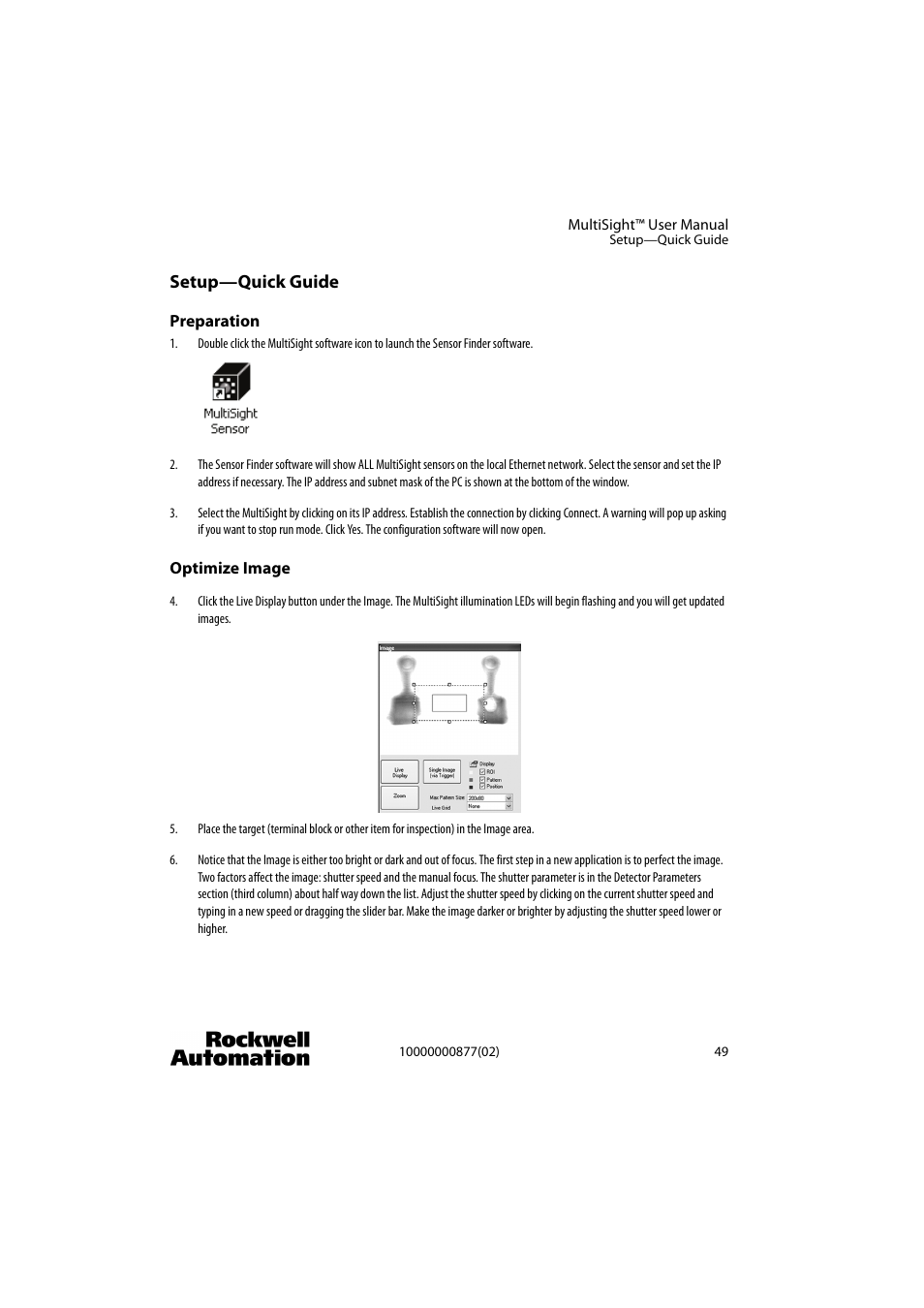 Setup—quick guide | Rockwell Automation 48MS MultiSight Vision Sensor User Manual | Page 49 / 76