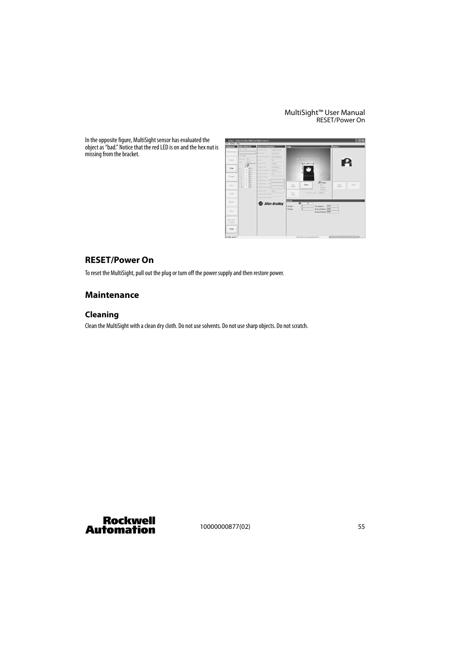 Reset/power on, Maintenance | Rockwell Automation 48MS MultiSight Vision Sensor User Manual | Page 55 / 76