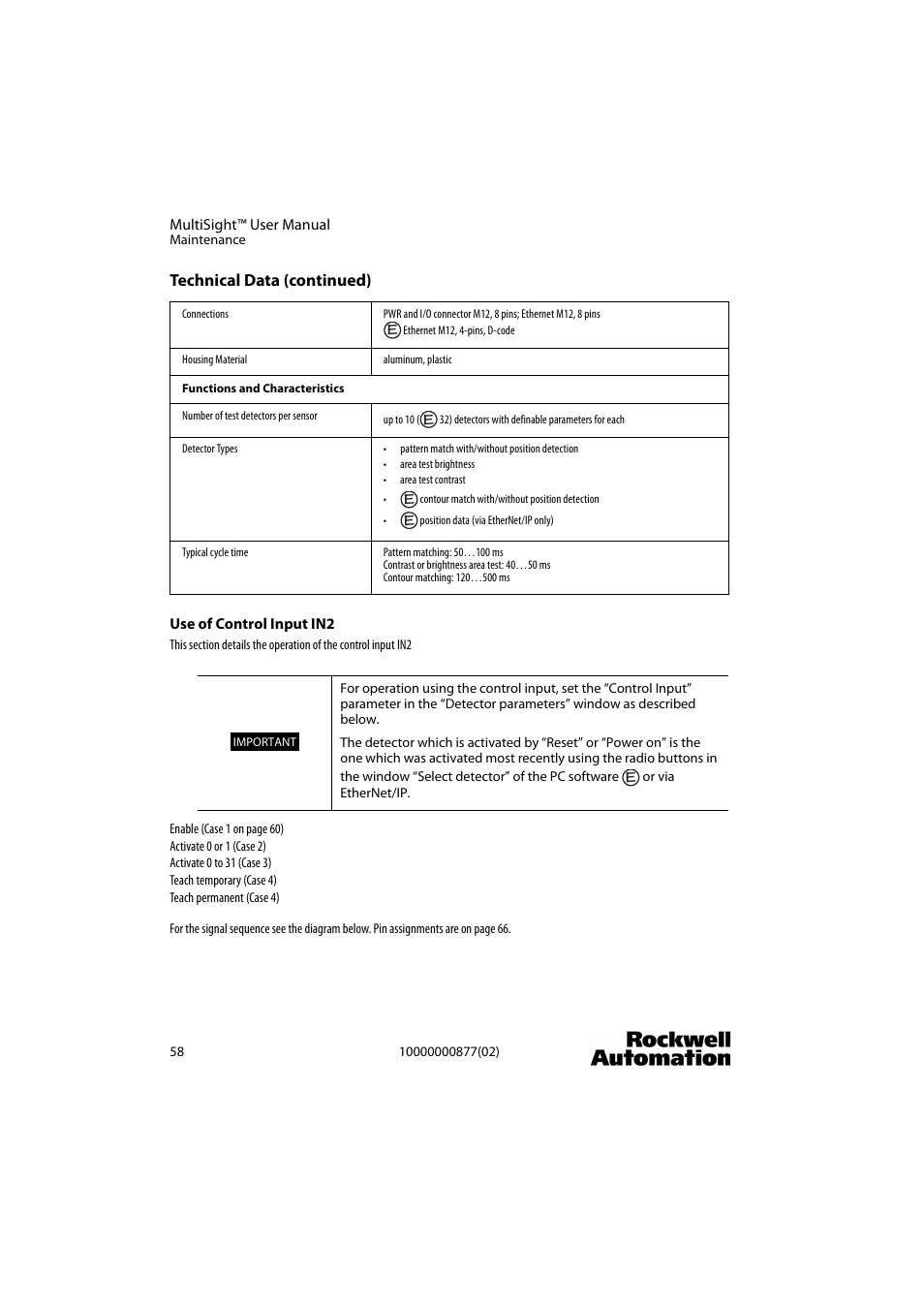 Technical data (continued) | Rockwell Automation 48MS MultiSight Vision Sensor User Manual | Page 58 / 76