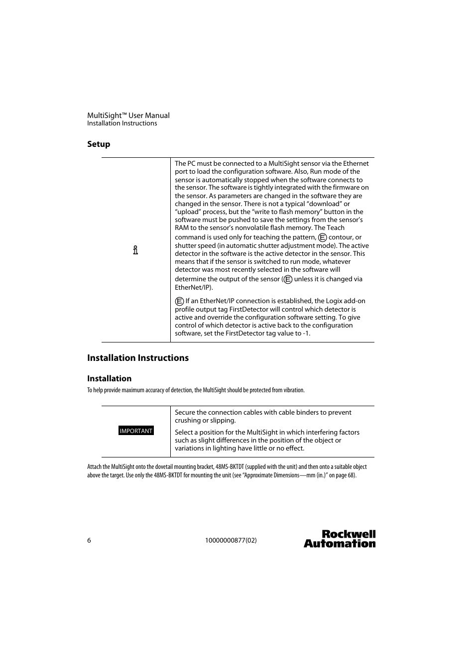 Installation instructions | Rockwell Automation 48MS MultiSight Vision Sensor User Manual | Page 6 / 76