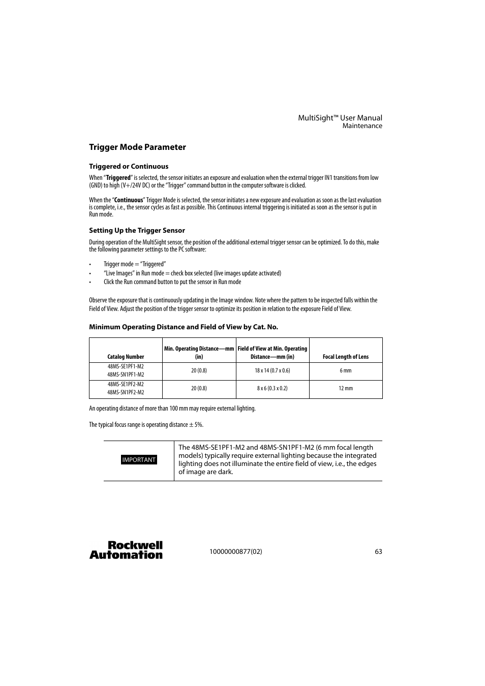 Trigger mode parameter | Rockwell Automation 48MS MultiSight Vision Sensor User Manual | Page 63 / 76