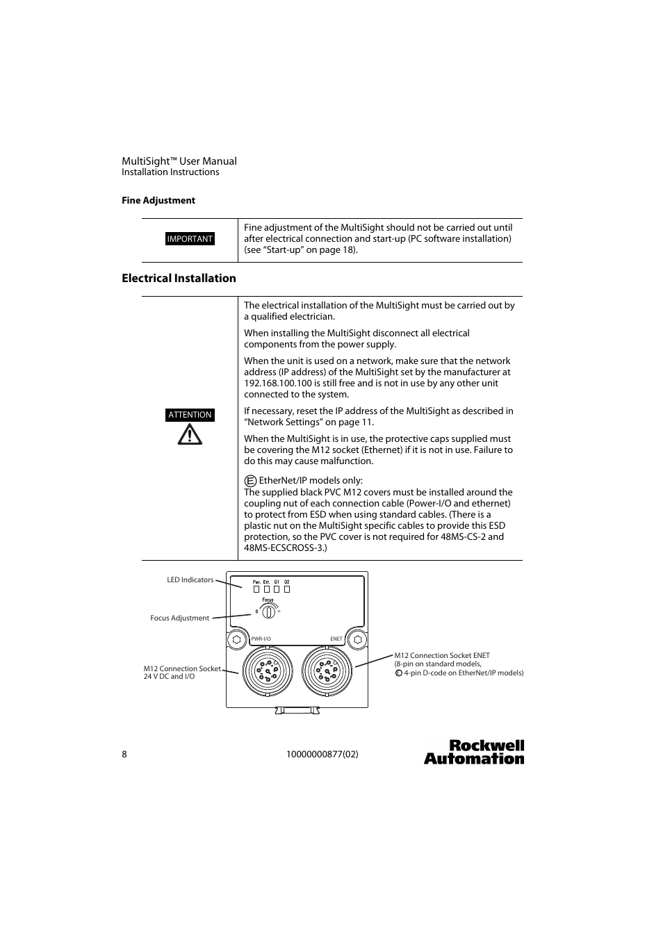 Electrical installation | Rockwell Automation 48MS MultiSight Vision Sensor User Manual | Page 8 / 76