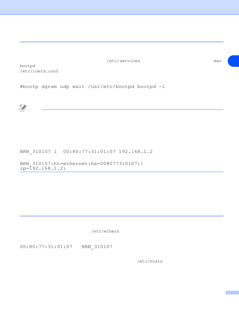 Using bootp to configure the ip address, Using rarp to configure the ip address, Ausing bootp to configure the ip address | Brother DCP 8065DN User Manual | Page 82 / 93