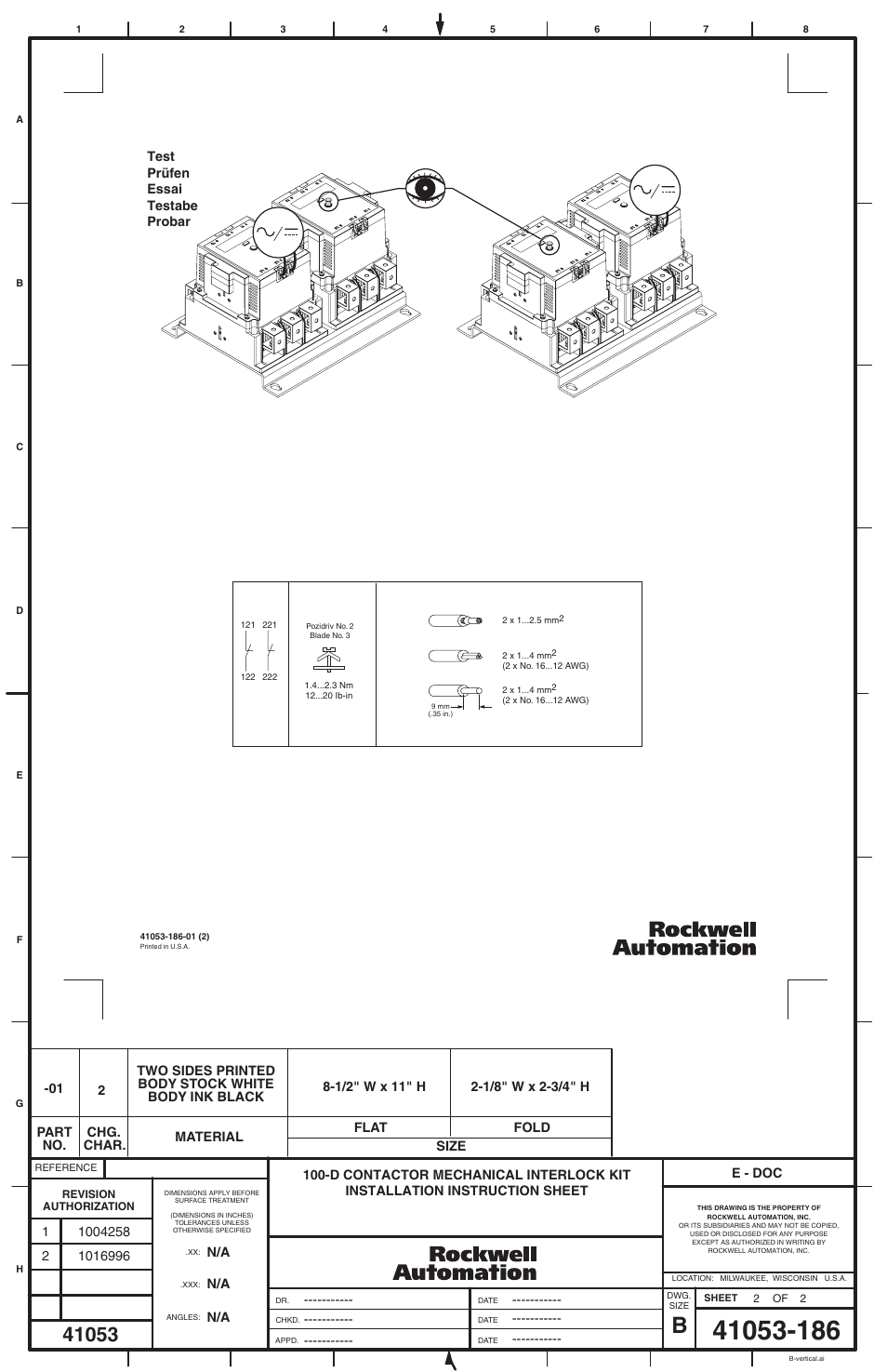 Rockwell Automation 100-DMD02 Bul 100 Mechanical Interlock Kit User Manual | Page 2 / 2