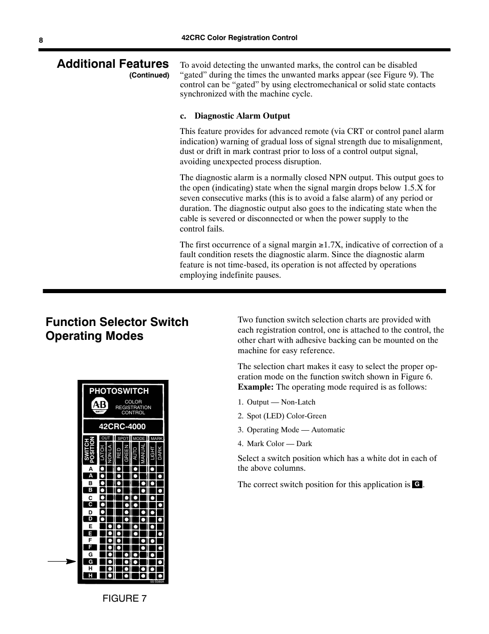 Additional features, Function selector switch operating modes, Figure 7 | Rockwell Automation 42CRC Color Registration Control User Manual | Page 10 / 24