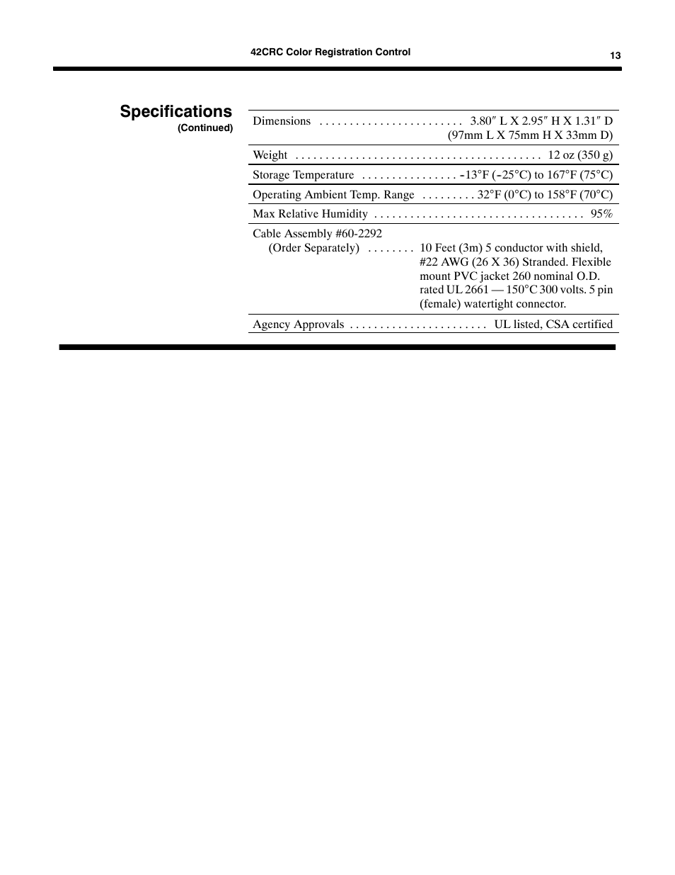 Specifications | Rockwell Automation 42CRC Color Registration Control User Manual | Page 15 / 24