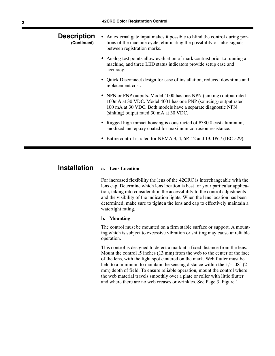 Description, Installation | Rockwell Automation 42CRC Color Registration Control User Manual | Page 4 / 24