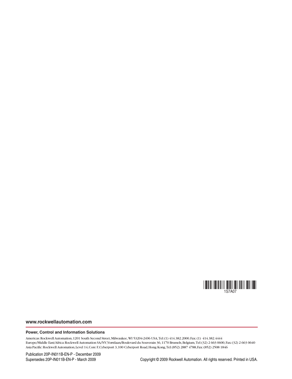 Publication 20p-in011b-en-p - december 2009 | Rockwell Automation 20P PowerFlex DC Drive - Frame A Field Circuit Board User Manual | Page 20 / 20