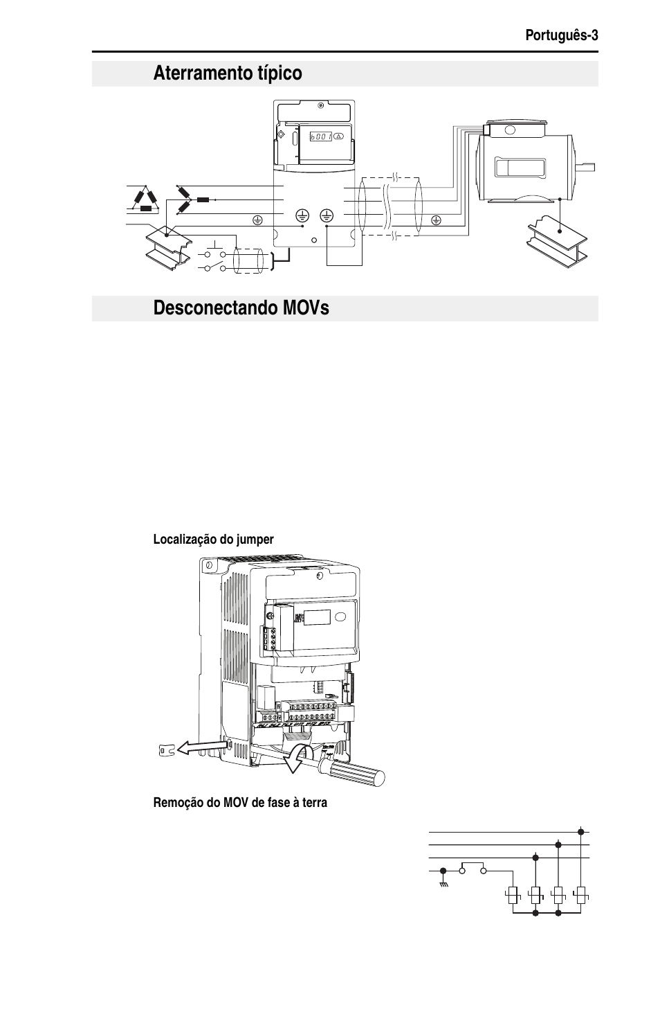 Aterramento típico, Desconectando movs | Rockwell Automation 22D PowerFlex 40P Quick Start - FRN 1.xx - 3.xx User Manual | Page 109 / 129