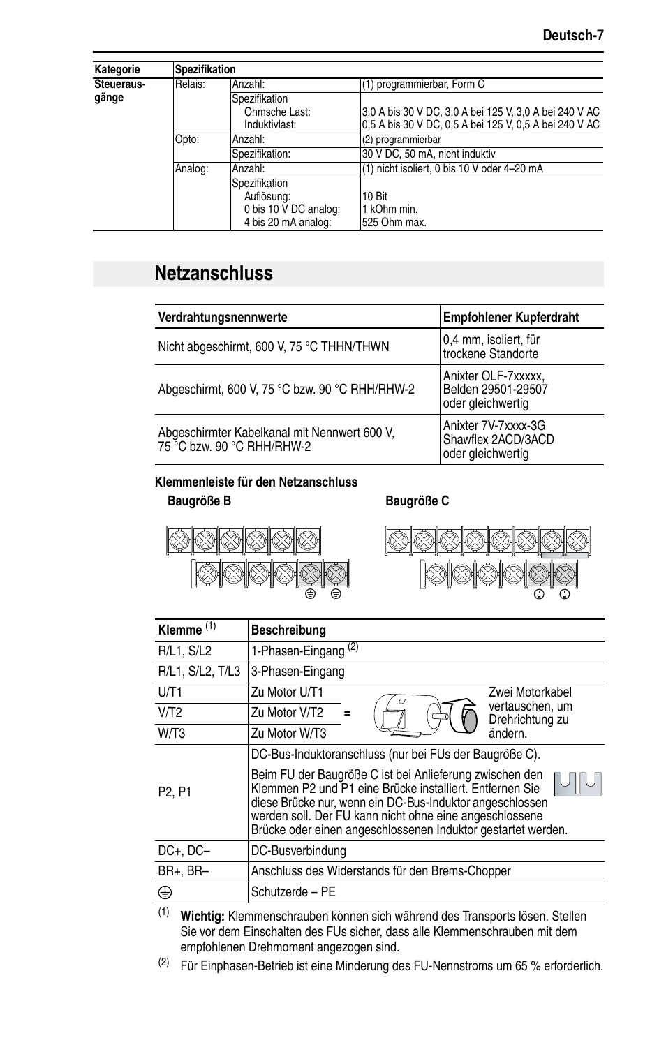 Netzanschluss, Deutsch-7 | Rockwell Automation 22D PowerFlex 40P Quick Start - FRN 1.xx - 3.xx User Manual | Page 29 / 129