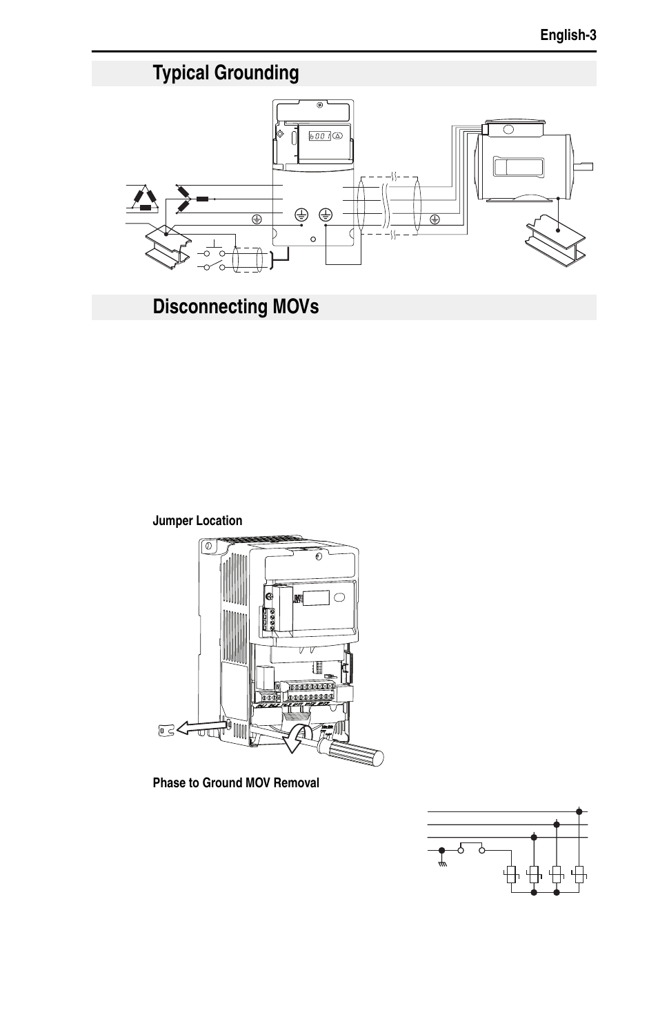 Typical grounding, Disconnecting movs, Important: tighten screw after jumper removal | Rockwell Automation 22D PowerFlex 40P Quick Start - FRN 1.xx - 3.xx User Manual | Page 5 / 129