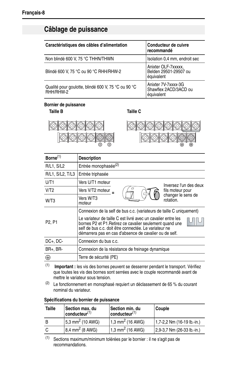 Câblage de puissance, Français-8 | Rockwell Automation 22D PowerFlex 40P Quick Start - FRN 1.xx - 3.xx User Manual | Page 52 / 129