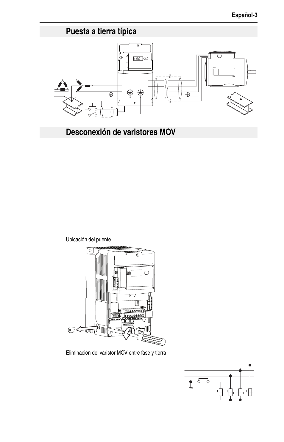 Puesta a tierra típica, Desconexión de varistores mov | Rockwell Automation 22D PowerFlex 40P Quick Start - FRN 1.xx - 3.xx User Manual | Page 89 / 129