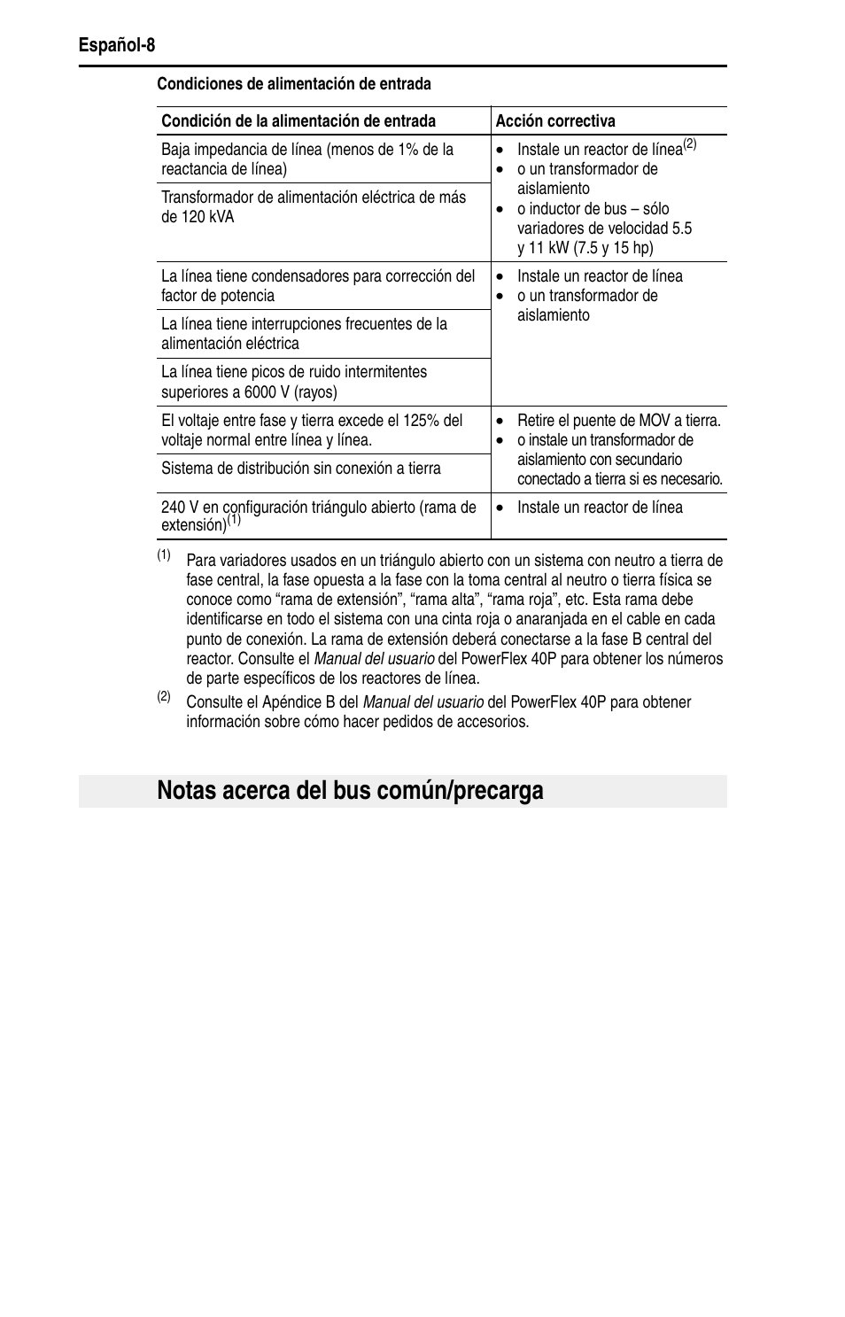 Notas acerca del bus común/precarga | Rockwell Automation 22D PowerFlex 40P Quick Start - FRN 1.xx - 3.xx User Manual | Page 94 / 129