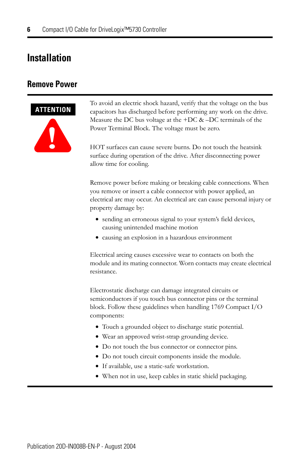 Installation | Rockwell Automation 20D-DL2-CL3 DriveLogix Controller Compact I/O Cable User Manual | Page 6 / 12