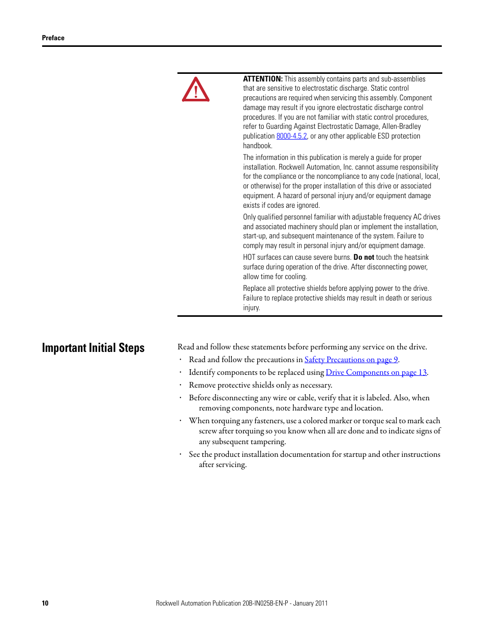Important initial steps | Rockwell Automation PF700 PowerFlex 700 Drive Components Replacement - Frame 9 User Manual | Page 10 / 84