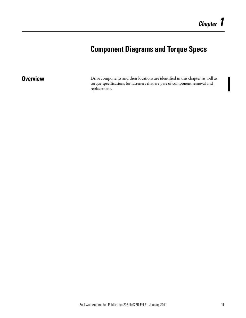 Chapter 1: component diagrams and torque specs, Overview, Chapter 1 | Component diagrams and torque specs | Rockwell Automation PF700 PowerFlex 700 Drive Components Replacement - Frame 9 User Manual | Page 11 / 84