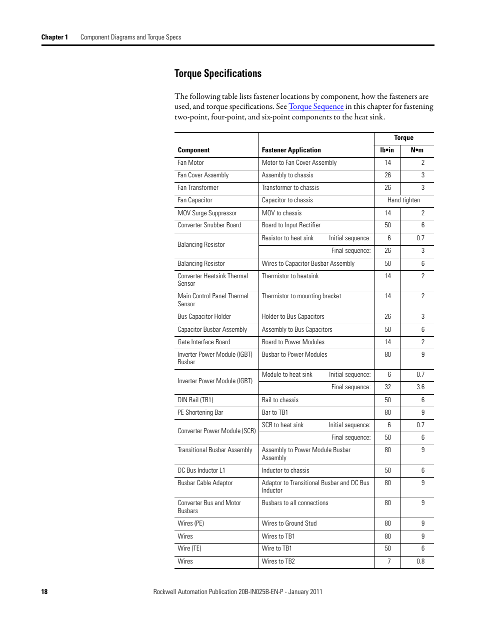 Torque specifications | Rockwell Automation PF700 PowerFlex 700 Drive Components Replacement - Frame 9 User Manual | Page 18 / 84
