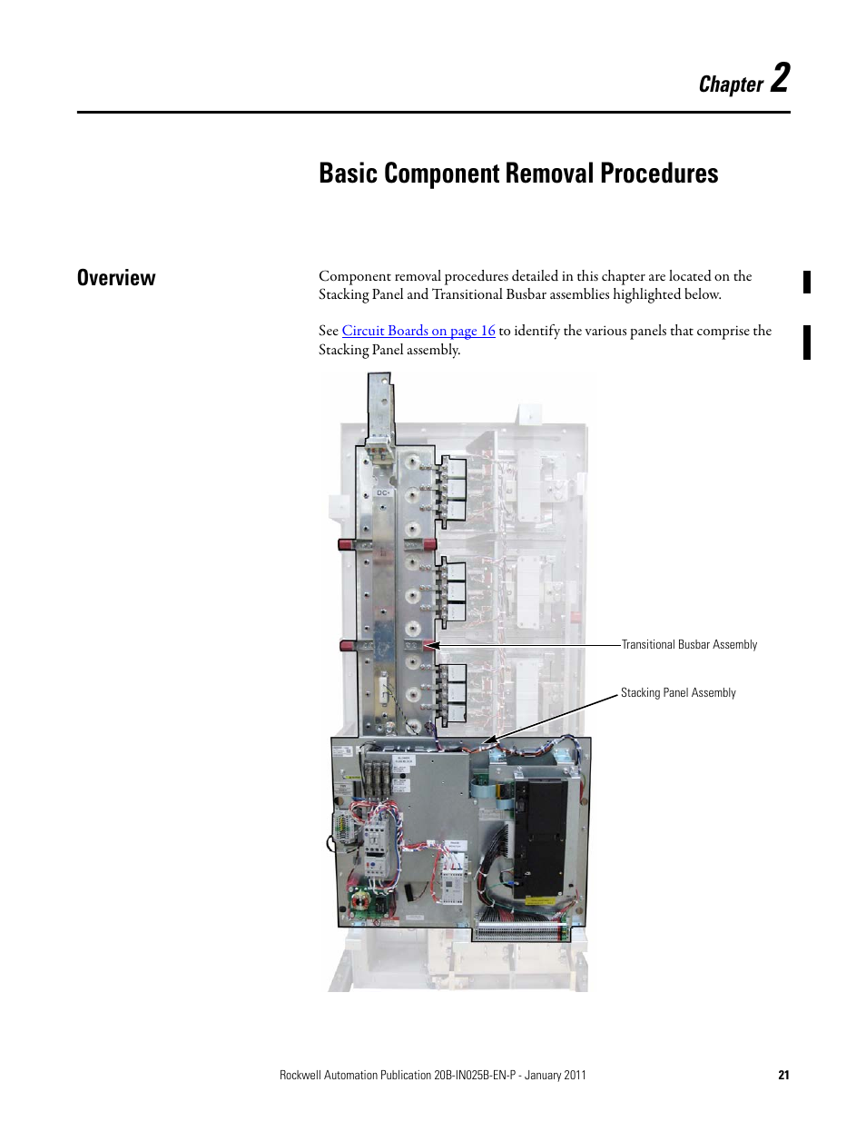 Chapter 2: basic component removal procedures, Overview, Chapter 2 | Basic component removal procedures, Chapter | Rockwell Automation PF700 PowerFlex 700 Drive Components Replacement - Frame 9 User Manual | Page 21 / 84