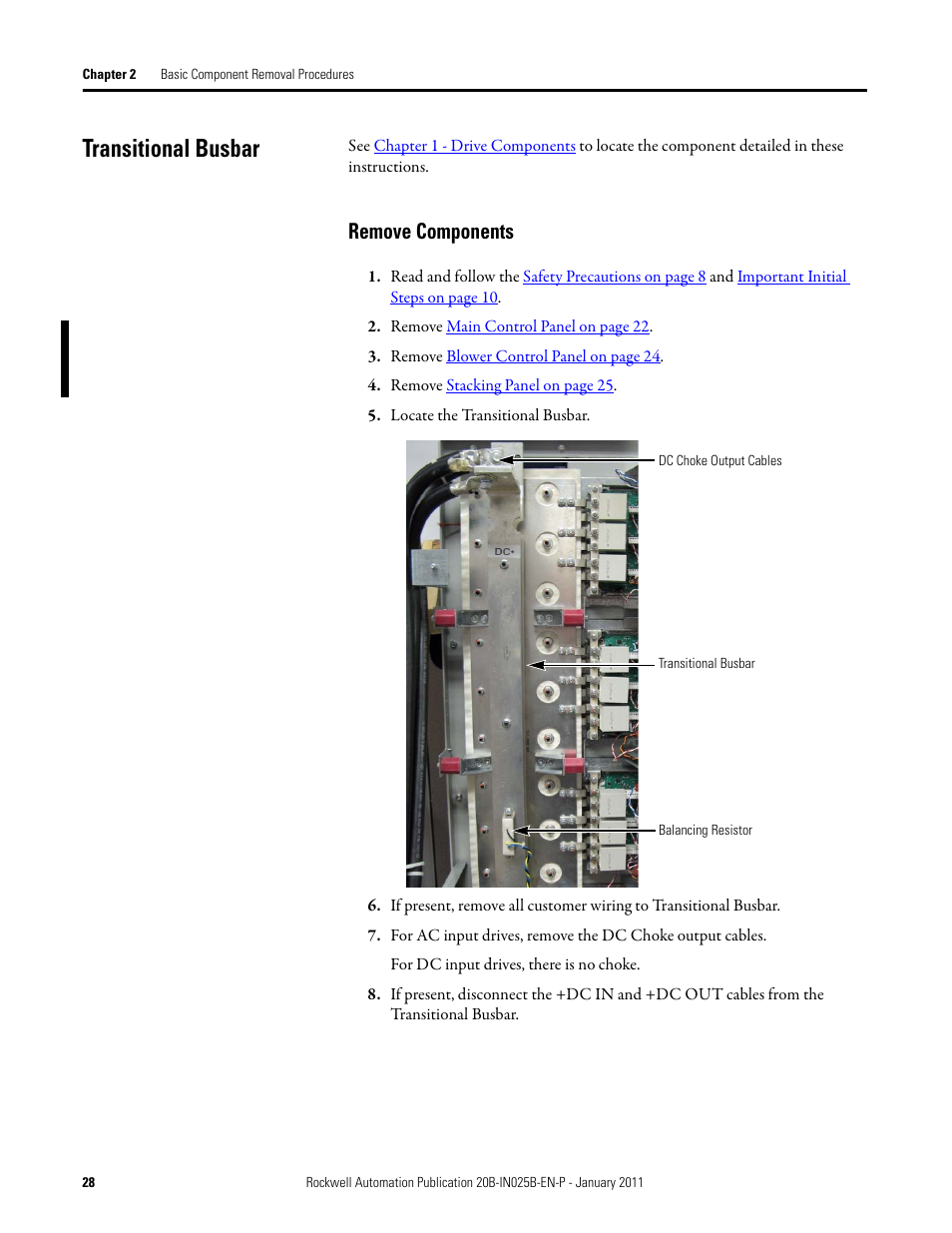 Transitional busbar, Remove components | Rockwell Automation PF700 PowerFlex 700 Drive Components Replacement - Frame 9 User Manual | Page 28 / 84
