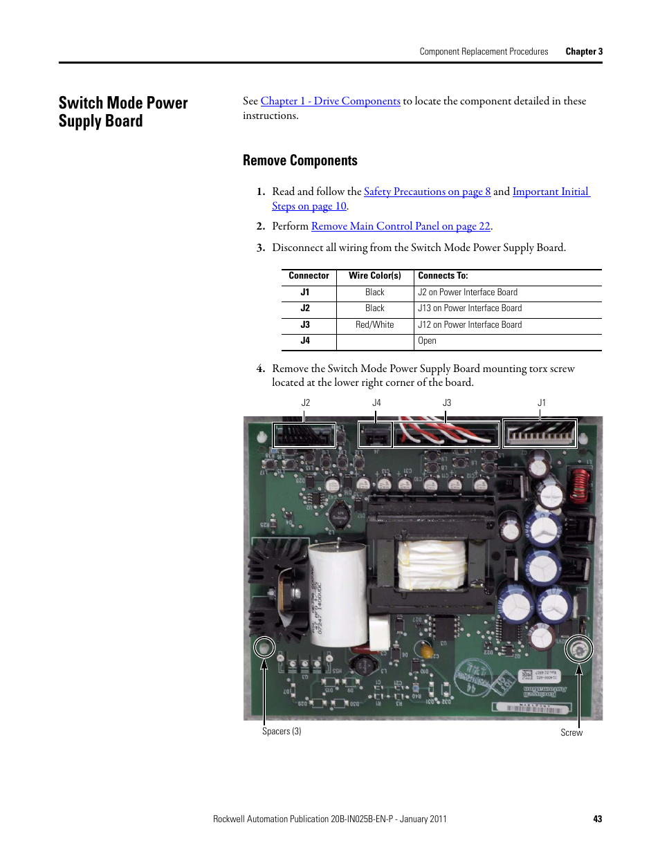 Switch mode power supply board, Remove components | Rockwell Automation PF700 PowerFlex 700 Drive Components Replacement - Frame 9 User Manual | Page 43 / 84