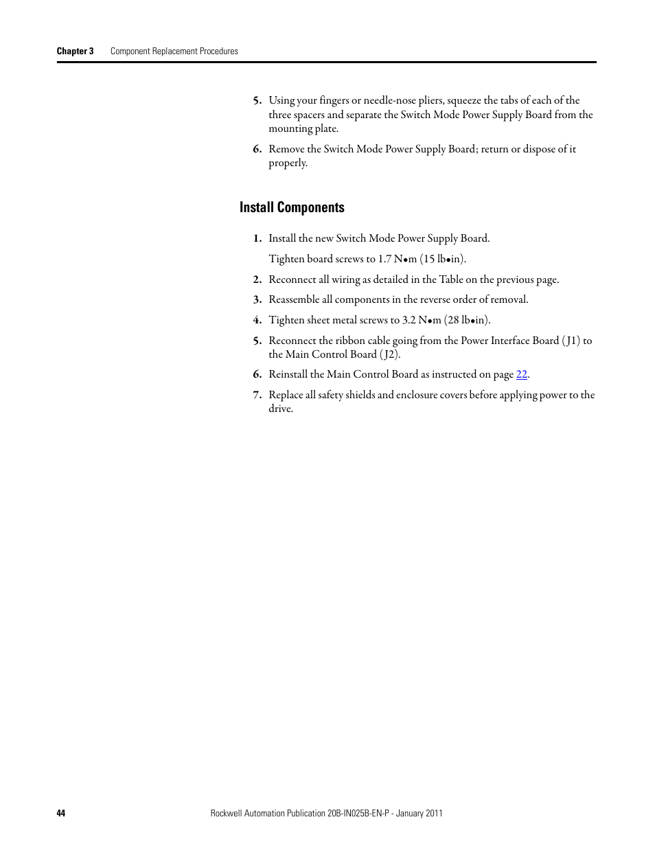 Install components | Rockwell Automation PF700 PowerFlex 700 Drive Components Replacement - Frame 9 User Manual | Page 44 / 84