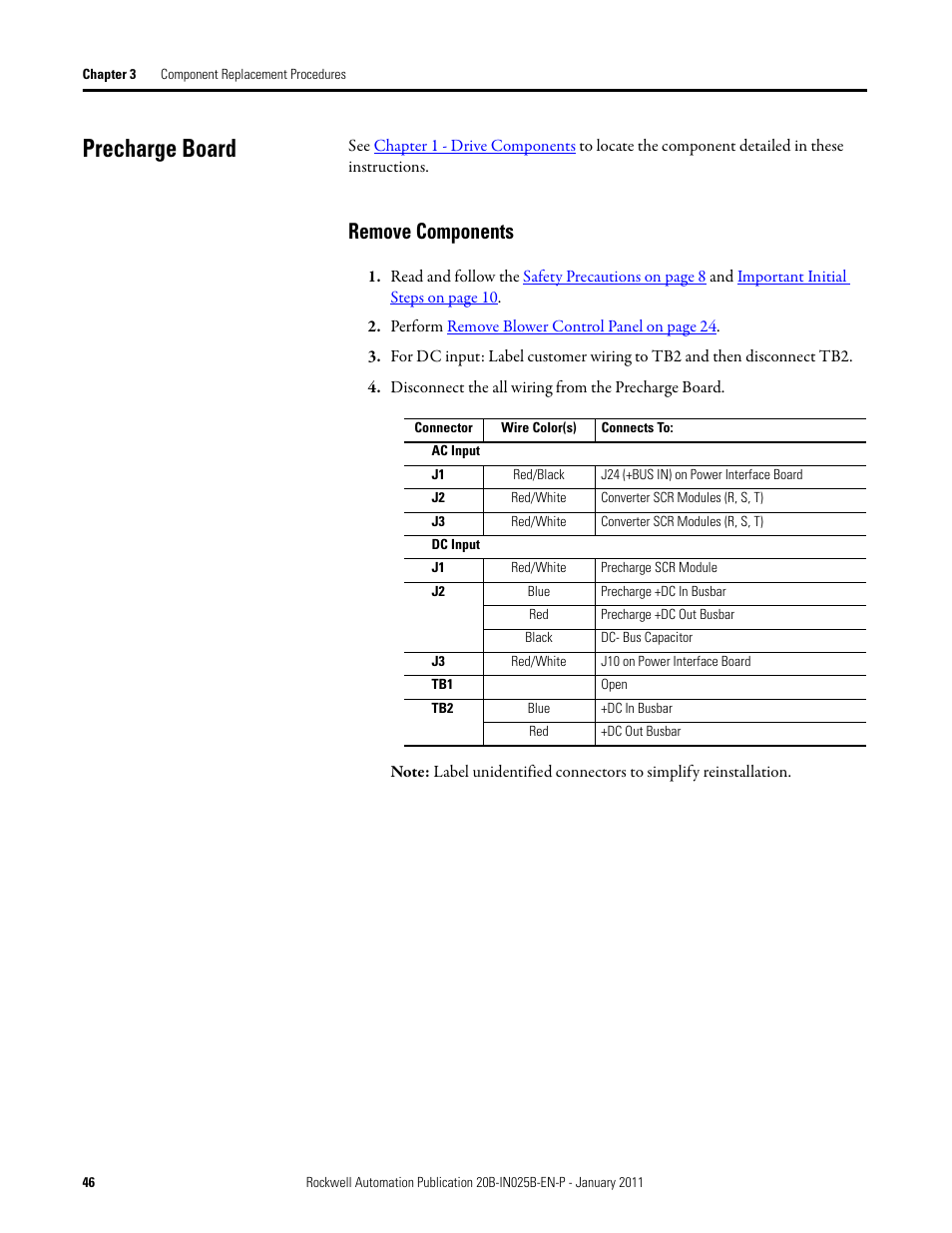 Precharge board, Remove components | Rockwell Automation PF700 PowerFlex 700 Drive Components Replacement - Frame 9 User Manual | Page 46 / 84