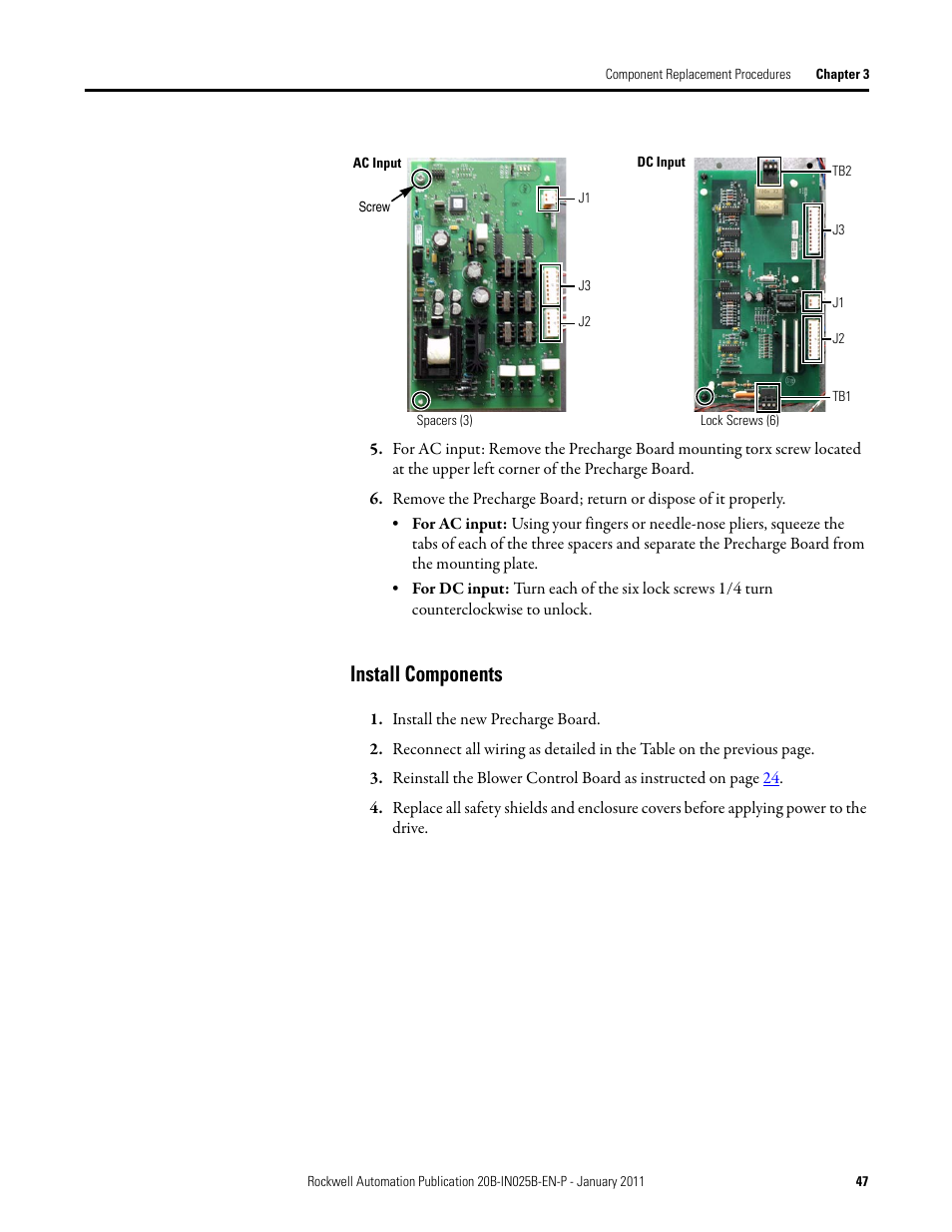 Install components | Rockwell Automation PF700 PowerFlex 700 Drive Components Replacement - Frame 9 User Manual | Page 47 / 84
