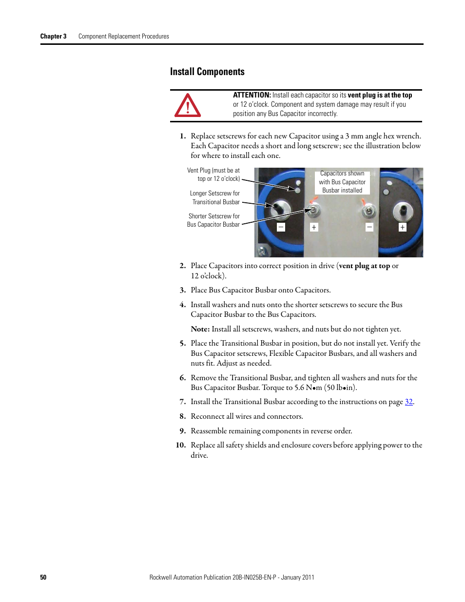 Install components | Rockwell Automation PF700 PowerFlex 700 Drive Components Replacement - Frame 9 User Manual | Page 50 / 84