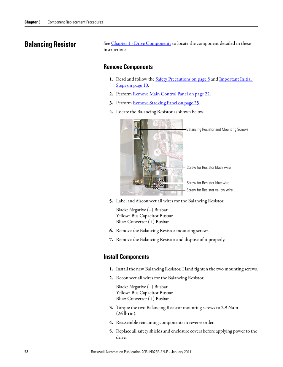 Balancing resistor, Remove components, Install components | Rockwell Automation PF700 PowerFlex 700 Drive Components Replacement - Frame 9 User Manual | Page 52 / 84