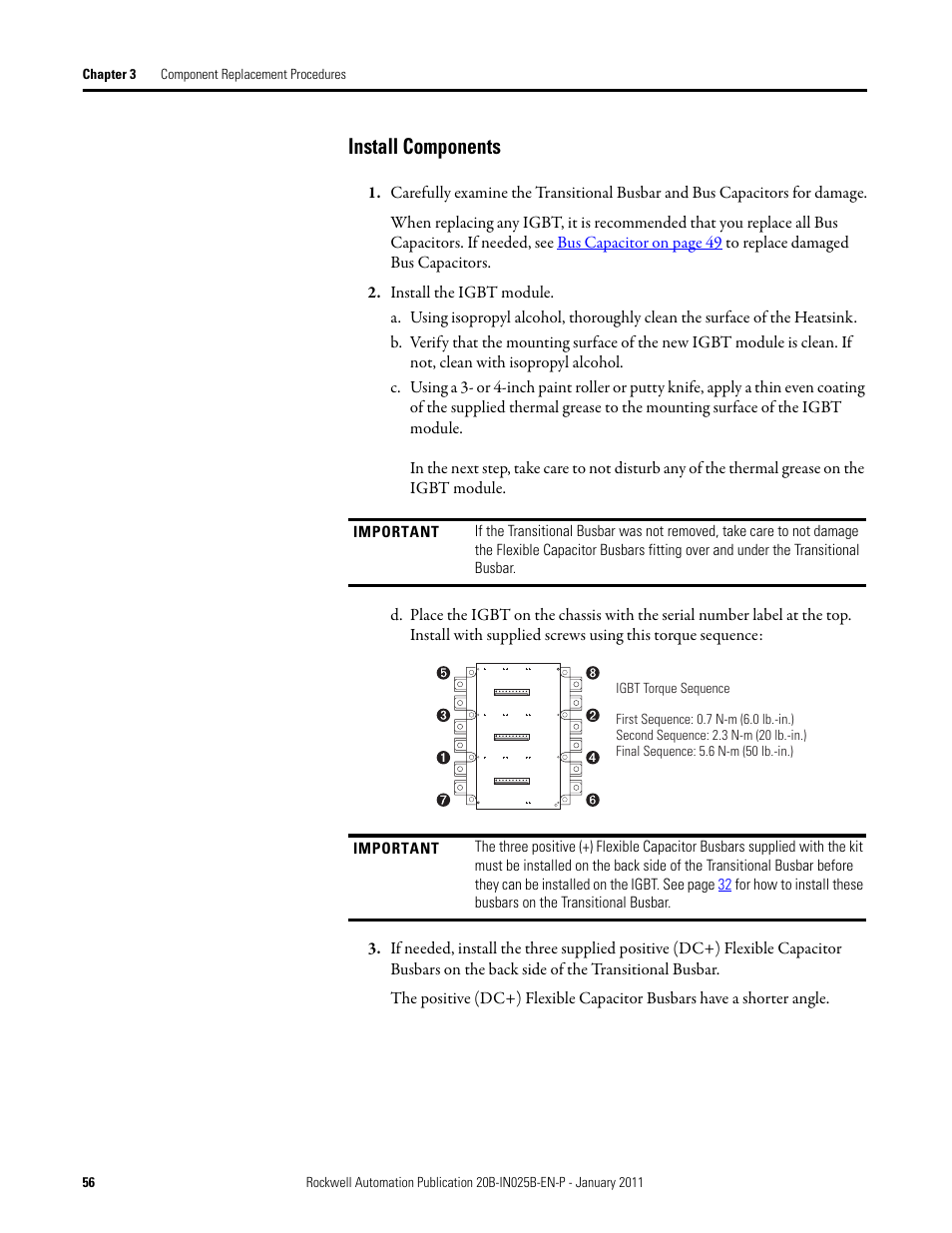 Install components | Rockwell Automation PF700 PowerFlex 700 Drive Components Replacement - Frame 9 User Manual | Page 56 / 84