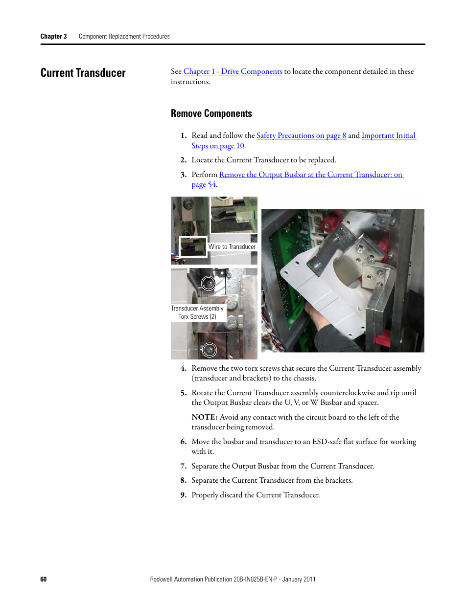 Current transducer, Remove components | Rockwell Automation PF700 PowerFlex 700 Drive Components Replacement - Frame 9 User Manual | Page 60 / 84