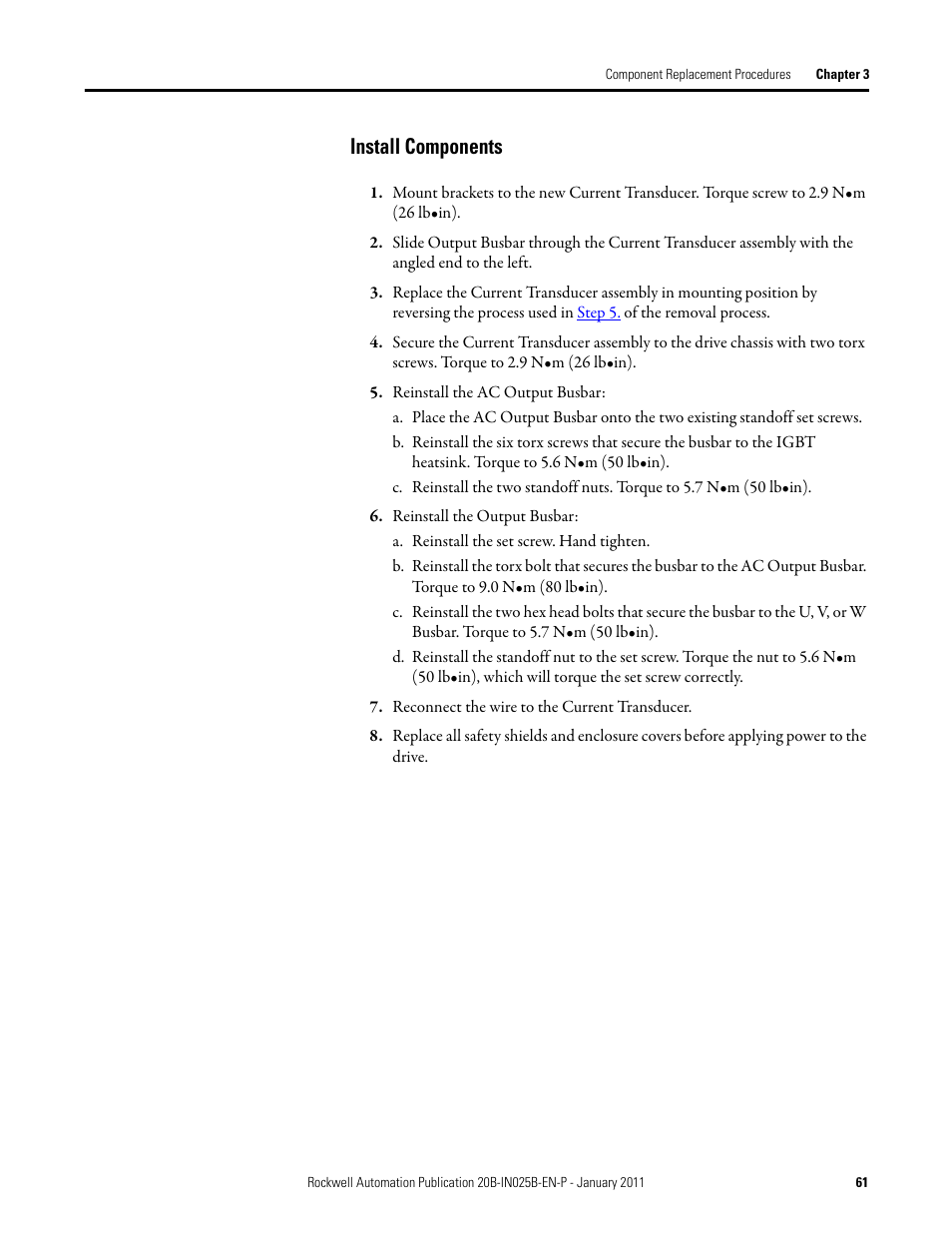 Install components | Rockwell Automation PF700 PowerFlex 700 Drive Components Replacement - Frame 9 User Manual | Page 61 / 84