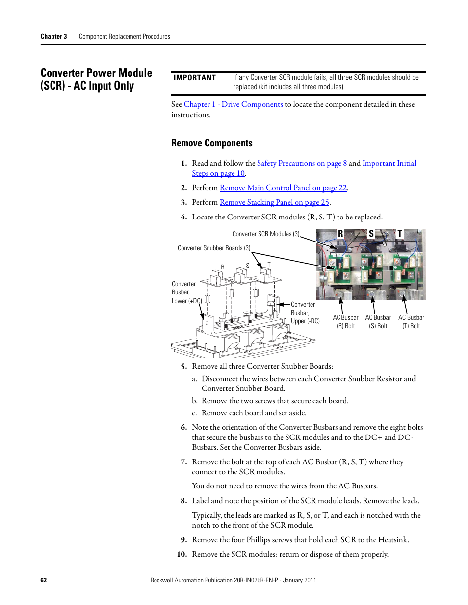 Converter power module (scr) - ac input only, Remove components | Rockwell Automation PF700 PowerFlex 700 Drive Components Replacement - Frame 9 User Manual | Page 62 / 84
