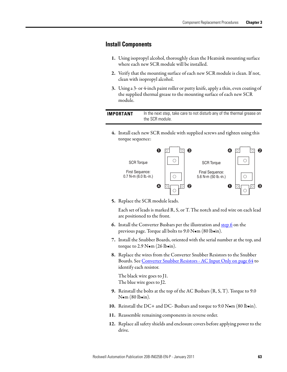 Install components | Rockwell Automation PF700 PowerFlex 700 Drive Components Replacement - Frame 9 User Manual | Page 63 / 84