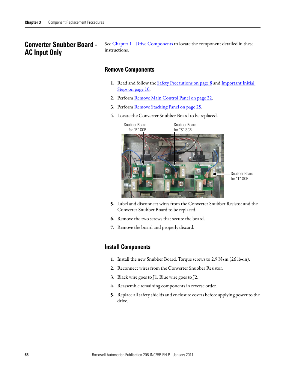 Converter snubber board - ac input only, Remove components, Install components | Rockwell Automation PF700 PowerFlex 700 Drive Components Replacement - Frame 9 User Manual | Page 66 / 84