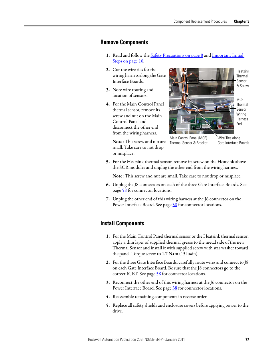 Remove components, Install components | Rockwell Automation PF700 PowerFlex 700 Drive Components Replacement - Frame 9 User Manual | Page 77 / 84