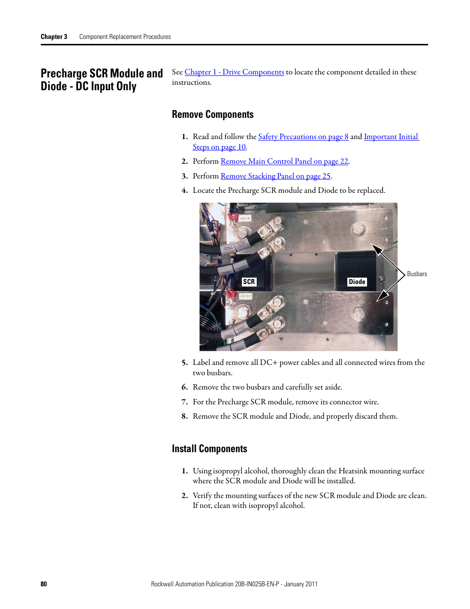 Precharge scr module and diode - dc input only, Remove components, Install components | Rockwell Automation PF700 PowerFlex 700 Drive Components Replacement - Frame 9 User Manual | Page 80 / 84