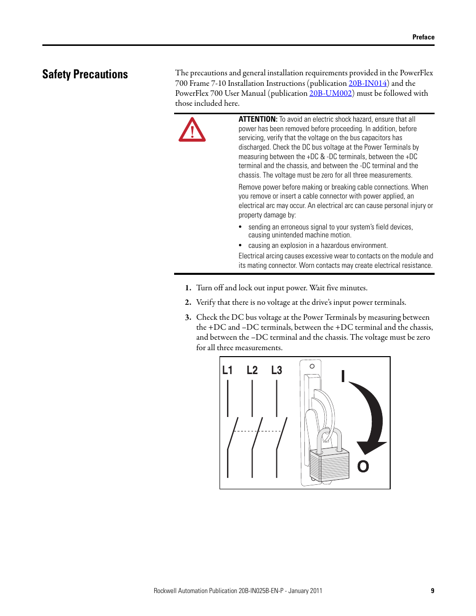 Safety precautions | Rockwell Automation PF700 PowerFlex 700 Drive Components Replacement - Frame 9 User Manual | Page 9 / 84
