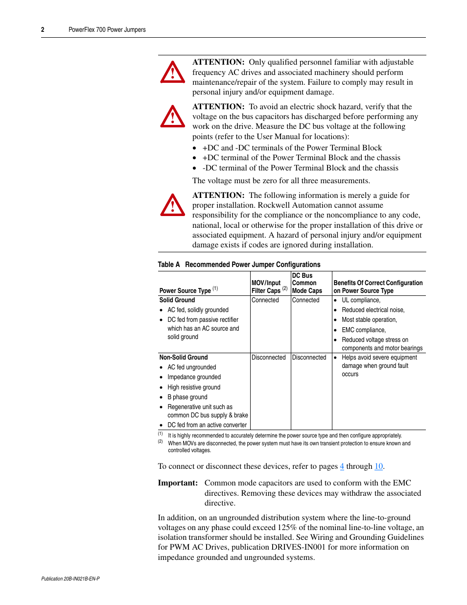 Rockwell Automation 20B PowerFlex 700 Power Jumpers User Manual | Page 2 / 12