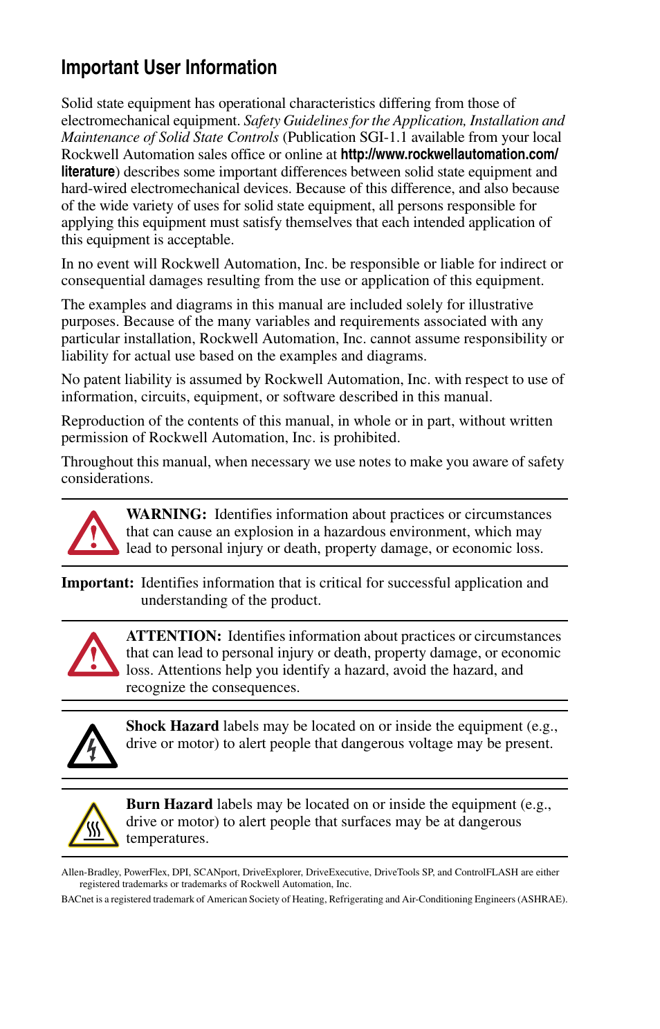 Important user information | Rockwell Automation 20-COMM-B BACnet MS/TP Adapter User Manual | Page 2 / 76