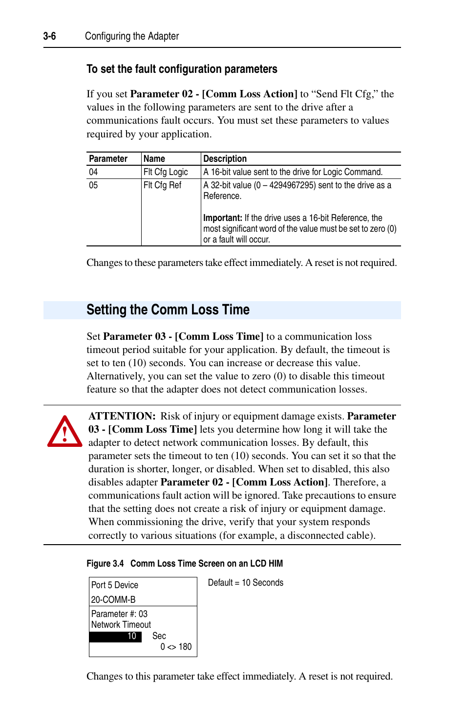 To set the fault configuration parameters, Setting the comm loss time, Setting the comm loss time -6 | Rockwell Automation 20-COMM-B BACnet MS/TP Adapter User Manual | Page 34 / 76